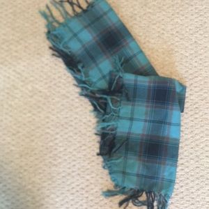 35” Square Blue Plaid Fringed Scarf